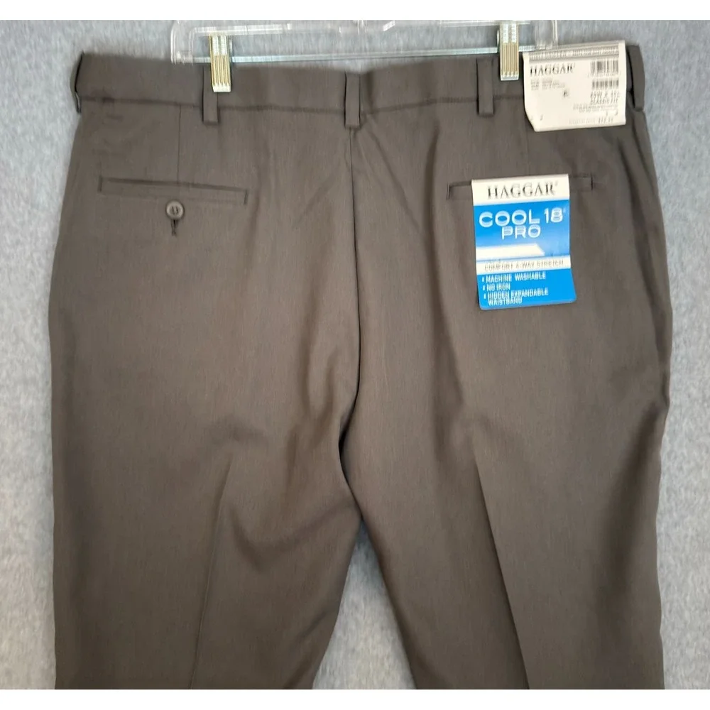 NEW! Haggar Dress Pants Mens 40x 30 Gray Stretch Classic Fit No Iron Flat Front